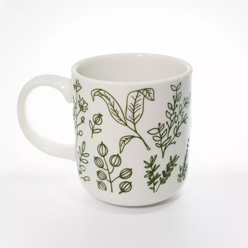 Mug Stoneware Putih Cetak Botani Mug Stoneware Putih Cetak Botani