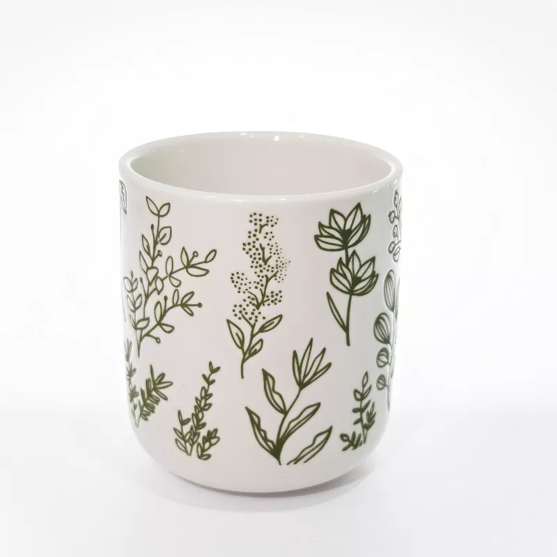 Mug Stoneware Putih Cetak Botani