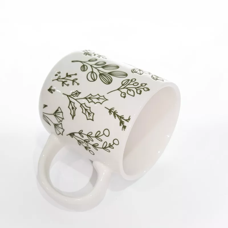 Mug Stoneware Putih Cetak Botani